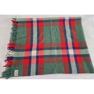 Troy Robe Tartan Plaid Wool Stadium Bed Blanket Throw Fringed Green Blue Red USA